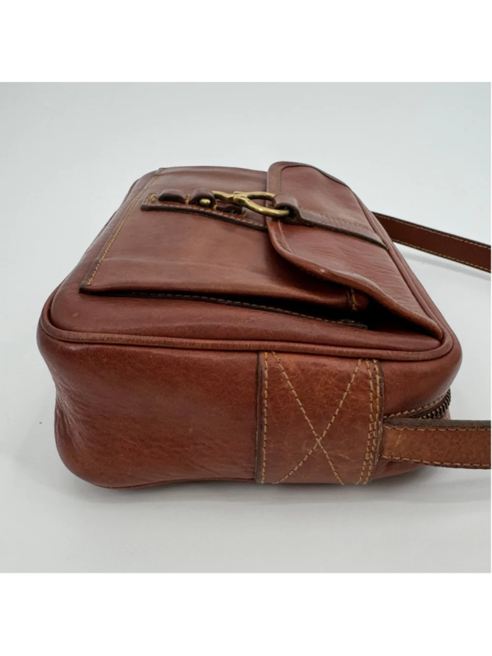 Vintage Archival Ralph Lauren Cognac Leather Crossbody Camera Bag Unisex